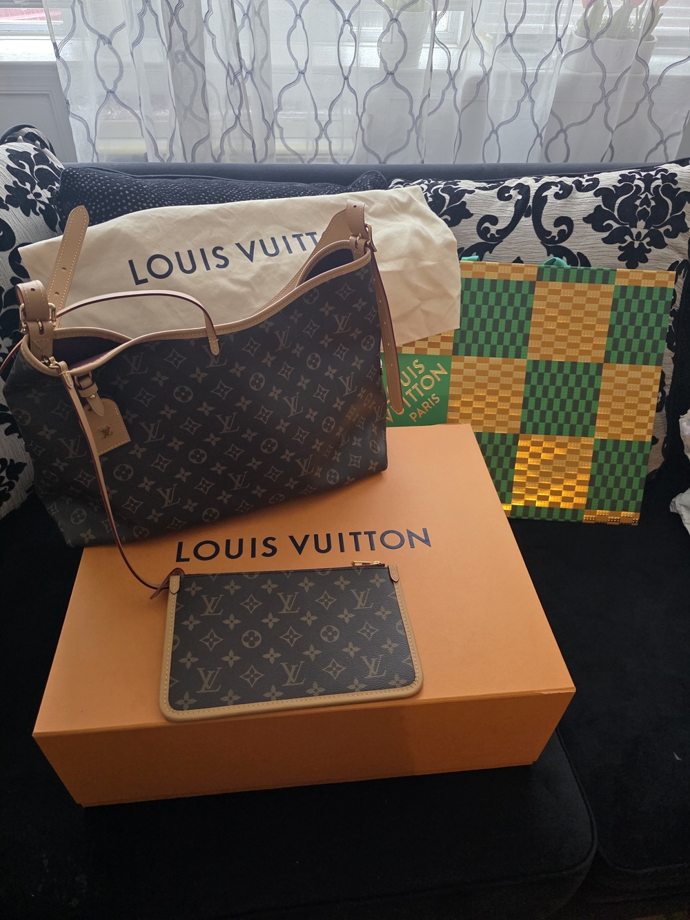Louis Vuitton Brown Monogram Shoulder Hobo with Pouch